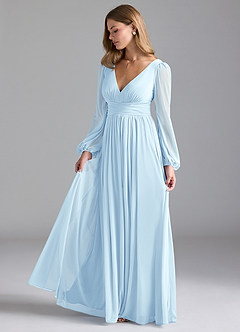 Azazie Norah Bridesmaid Dresses Sky Blue A-Line Mesh Dress image4