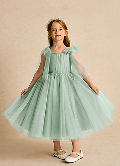 Azazie Dori Flower Girl Dresses Agave A-Line Ruched Tulle Dress image6