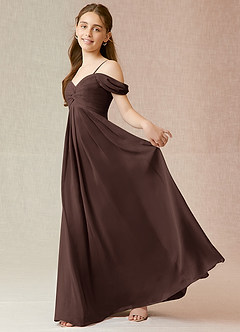 Azazie Kaitlynn Junior Ganache A-Line Off the Shoulder Chiffon Dress image3