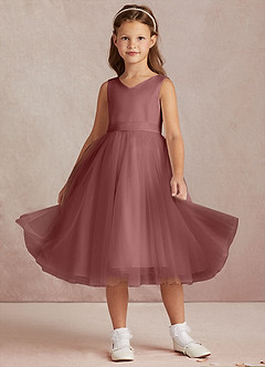 Azazie Marlee Flower Girl Dresses Desert Rose A-Line Pleated Matte Satin Dress image5