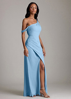 Azazie Madelyn Bridesmaid Dresses Steel Blue Mermaid One Shoulder Chiffon Convertible Dress image5