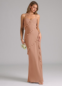 Azazie Nancie Jurken voor bruidsmeisjes Jurk van Chiffon met Zeemeermin Ruches Champagne Roos image5