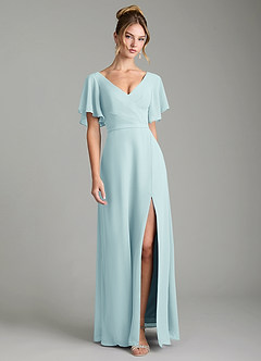 Azazie Ambrosia Bridesmaid Dresses Sea Glass A-Line Pleated Chiffon Dress image1