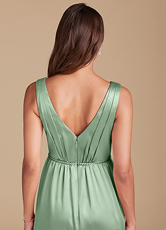 Azazie Tanicia Bridesmaid Dresses Matcha A-Line Pleated Metallic Satin Dress image5