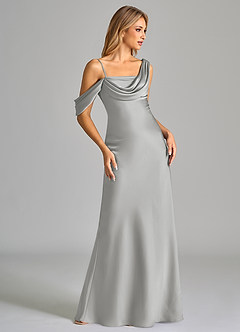 Azazie Celina Bridesmaid Dresses Silver Sheath Off the Shoulder Stretch Satin Dress image5