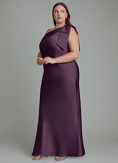 Azazie Yuanna Bridesmaid Dresses Plum Mermaid One Shoulder Stretch Satin Dress image13