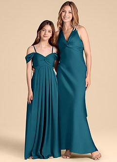 Azazie Kaitlynn Junior Klä av A-Line i Stretch Satin Av axeln image3