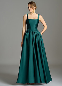 Azazie Verina Bridesmaid Dresses Peacock A-Line Pleated Stretch Satin Dress image1