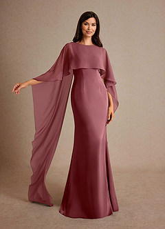 Azazie Milfred Mother of the Bride Dresses Desert Rose Sheath Boatneck Stretch Satin Dress image4