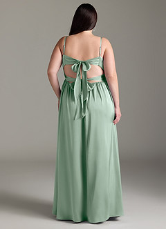 Azazie Zeya Bridesmaid Dresses Agave A-Line Pleated Stretch Satin Dress image18