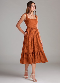 Azazie Alissa Bridesmaid Dresses Burnt Orange A-Line with Pockets Floral Burnout Dress image4