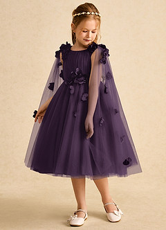Azazie Staria Flower Girl Dresses Plum Ball-Gown Ruched Tulle Dress image5