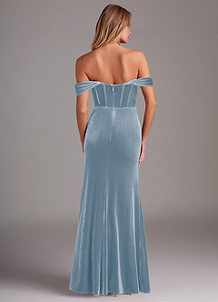 Azazie Jas Bridesmaid Dresses Dusty Blue Sheath Off-The-Shoulder Corset Velvet Convertible Dress image2