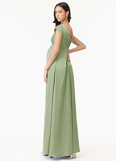 Azazie Allessia Robes de demoiselle d'honneur de maternité Robe Trapèze Plissée Longueur ras du sol Satin extensible image4