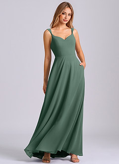 Azazie Beatrice At-home Try On Dresses Dusty Blue A-Line Sweetheart Neckline Chiffon Dress image1