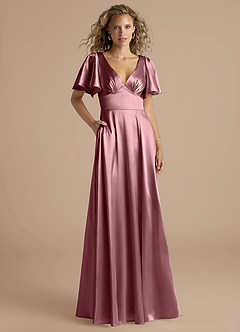 Azazie Kimber Bridesmaid Dresses Vintage Mauve A-Line Ruched Metallic Satin Dress image1