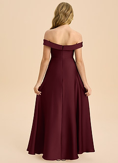 Azazie Sissy Junior A-Linie Schulterfrei Stretch-Satin Kleid Cabernetrot image2