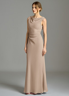 Azazie Kieryn Robes de demoiselle d'honneur Robe Sirène en Mousseline de soie Plissée Taupe image3