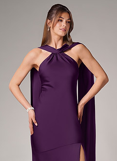 Azazie Kinsley Bridesmaid Dresses Grape Mermaid Side Slit Stretch Satin Dress image7