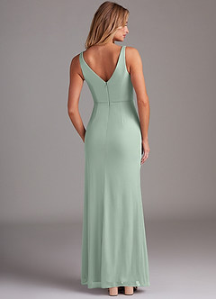 Azazie Leandra Bridesmaid Dresses Agave Mermaid V-Neck Pleated Mesh Dress image2