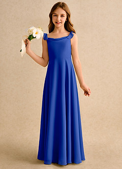 Azazie Puppy Girls Formal Flower Girl Dresses Royal Blue A-Line Pleated Chiffon Dress image3