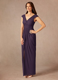 Azazie Lisolette Mother of the Bride Dresses Plum Sheath Pleated Mesh Dress image3