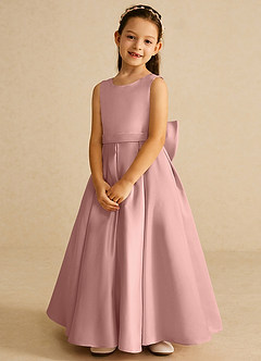 Azazie Pipsy Flower Girl Dresses Rose Gold A-Line Bow Matte Satin Dress image4