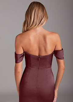 Azazie Saige Brautjungfernkleider Etui Schulterfrei Stretch-Satin Kleid Sangria image9