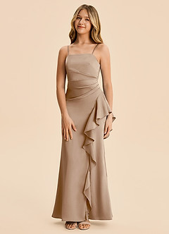 Azazie Lyla Junior Taupe Mermaid Pleated Stretch Satin Dress image5