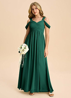 Azazie Lianne Junior Emerald A-Line Off the Shoulder Chiffon Dress image5