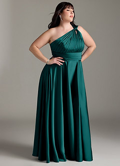 Azazie Charlize Robes de demoiselle d'honneur Robe Trapèze en Satin extensible Ue épaule Paon image12