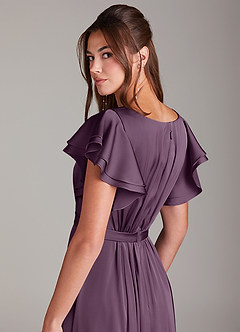 Azazie Daphne Robes de demoiselle d'honneur modestes Robe Trapèze Rayé Longueur ras du sol Satin extensible image2