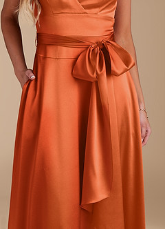 Azazie Sophia laatste Uitverkoop Jurk van Metaalachtig Satijn met A-Lijn met Zakken Black image7