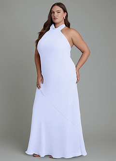 Azazie Velli Vestidos de damas de honor Vestido Lavanda de Gasa de Corte Sirena con Cuello alto image12
