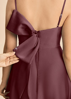 Azazie Isolde Junior Jurk van Stretch Satijn met A-Lijn Geplooid Sangria image6