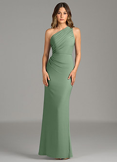 Azazie Akilah Robes de demoiselle d'honneur Robe Sirène en Jersey extensible de qualité supérieure Asymétrique Matcha image6