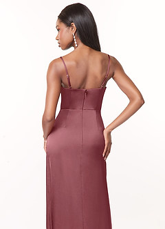Azazie Maci Bridesmaid Dresses Desert Rose A-Line V-Neck Pleated Stretch Satin Dress image4