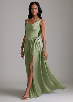 Azazie Novi Bridesmaid Dresses Pistachio A-Line with Pockets Stretch Satin Dress image6