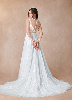 Azazie Ariya Wedding Dresses Misty Blue A-Line Lace Tulle Dress image3