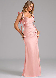 Azazie Jessamine Robes de demoiselle d'honneur Robe Fourreau en Satin extensible Corset Rose Poudré image4