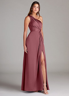 Azazie Brooke Bridesmaid Dresses Desert Rose A-Line One Shoulder Stretch Satin Dress image4