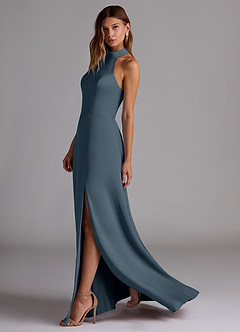 Azazie Myra Bridesmaid Dresses Twilight A-Line Side Slit Stretch Satin Dress image5