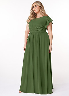 Azazie Daphne Modest Bridesmaid Dresses A-Line Ruffled Chiffon Floor-Length Dress image3