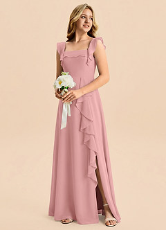 Azazie Nori Junior Dusty Rose A-Line Ruched Chiffon Dress image4