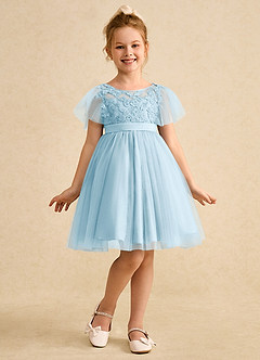 Azazie Queenie Robe Demoiselle D'honneur Fillette Robe Trapèze en Dentelle Bleu Ciel image3