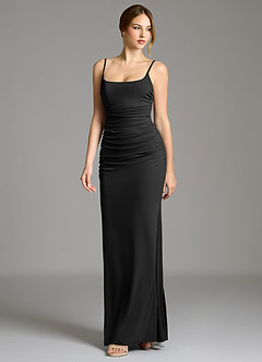 Azazie Jolene Bridesmaid Dresses Black Mermaid Square Neckline Premium Stretch Jersey Dress image3
