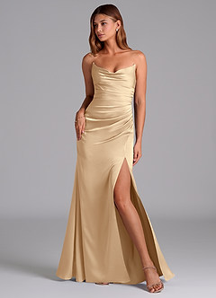 Azazie Claudelle Bridesmaid Dresses Champagne Mermaid Strapless Stretch Satin Dress image1