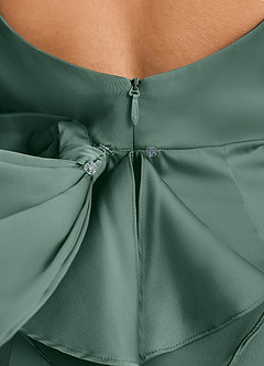 Azazie Ayah Junior Meerjungfrau-Linie Hoher Kragen Stretch-Satin Kleid Eukalyptus image6