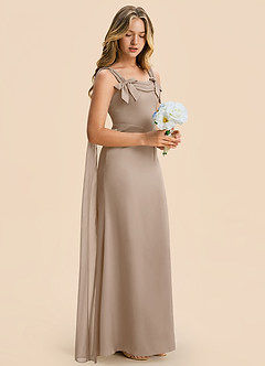 Azazie Chelsea Junior Taupe Sheath Pleated Stretch Satin Dress image6