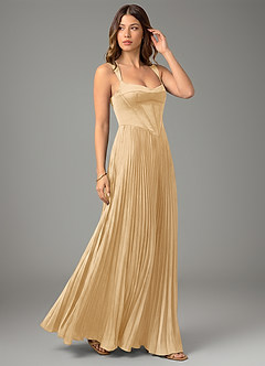 Azazie Avenelle Bridesmaid Dresses Gold A-Line Corset Stretch Satin Dress image5